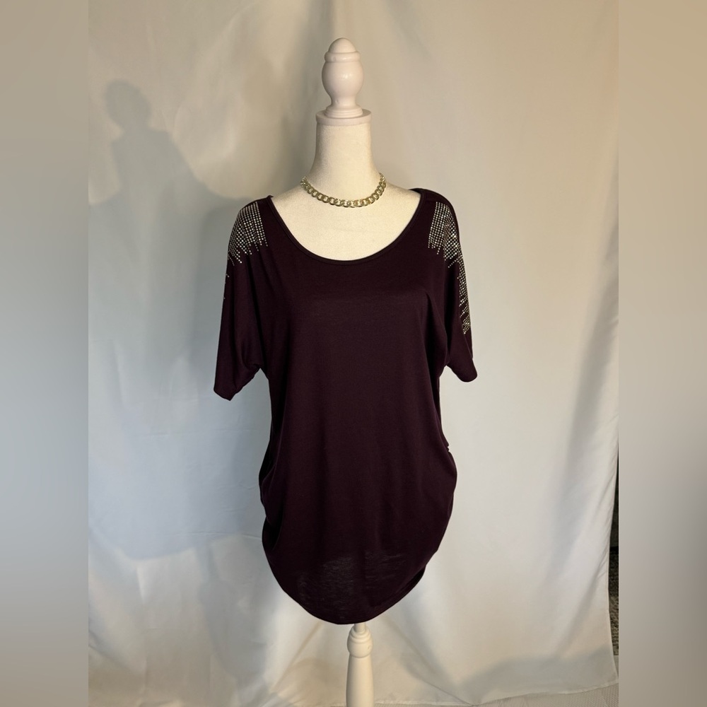 Espresso Women's Dark Purple Top with Studded Sleeves